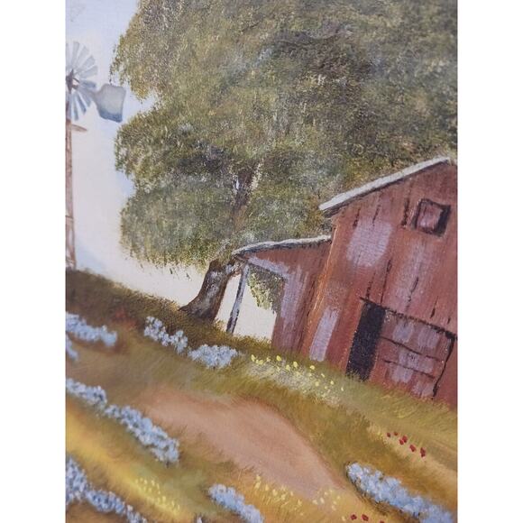 Oil Painting Canvas Barn Windmill Country 16x12 Hills Landscape by Lorine Bryan - Picture 7 of 13